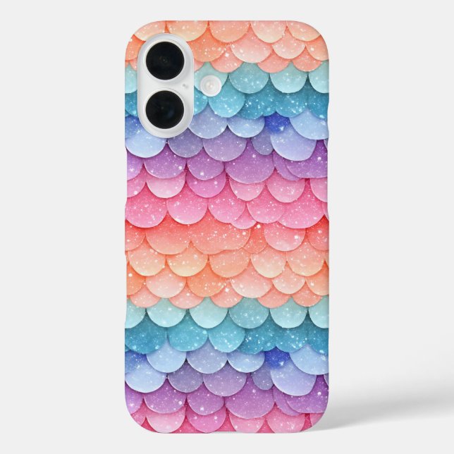 Mermaid Scale farbenfrohe Muster iPhone 16 Hülle (Rückseite)