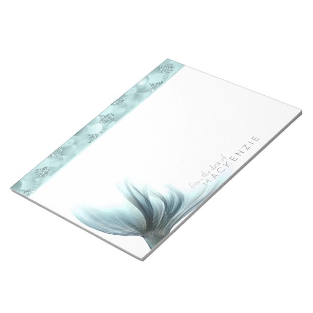 Mermaid Scale Luxe | Aqua Aquamarin Minze Grün und Notizblock (angewinkelt)