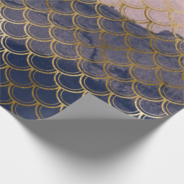 Mermaid Scale Pink Rose Glitzer Navy Ink Gold Skin Geschenkpapier (Ecke)