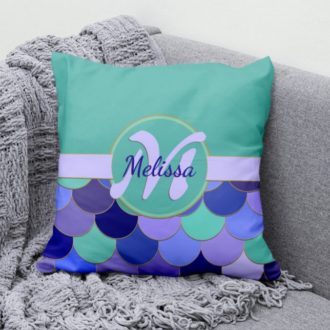 Mermaid Scales Aqua Aquamarin und Lila Kissen (Von Creator hochgeladen)