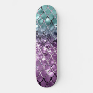 Mermaid Scales auf Aqua Lila MERMAID Glitzer #2 Skateboard