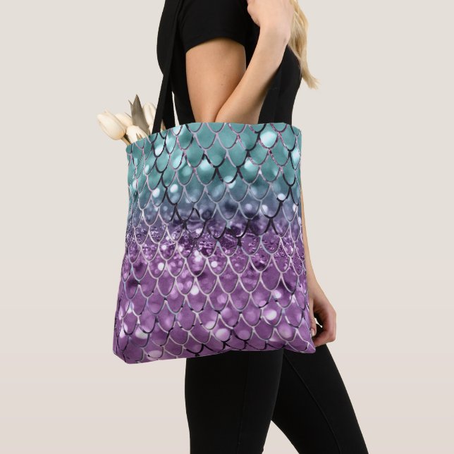 Mermaid Scales auf Aqua Lila MERMAID Glitzer #2 Tasche (Von Nahem)