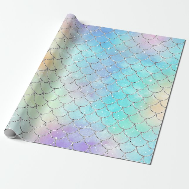 Mermaid Scales Blue Ocean Geschenkpapier (Ungerollt)
