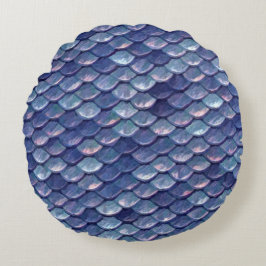 Mermaid Scales Blue Rundkissen Rundes Kissen