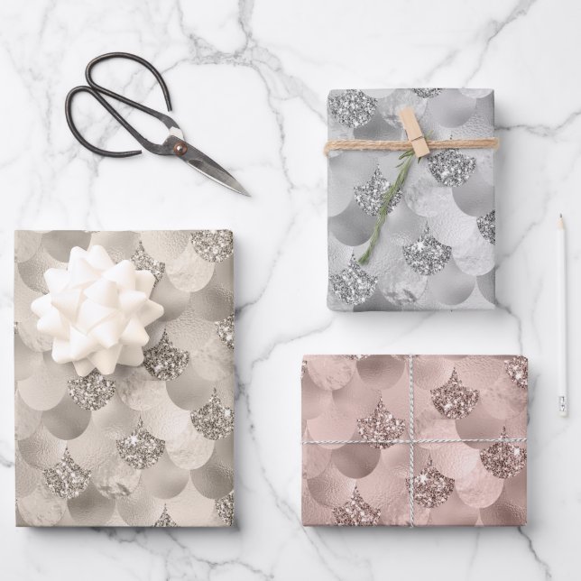 Mermaid Scales | Elegante Imitate Metallische Foli Geschenkpapier Set (Vorderseite)