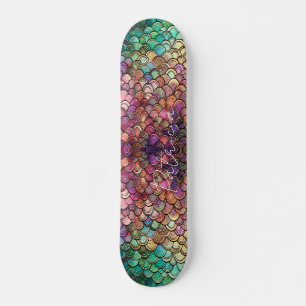 Mermaid Scales Girly Glitzer Green Lila Chic Skateboard