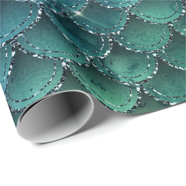 Mermaid Scales Glitzer Jungle Spark Navy Lila Geschenkpapier (Rolleneckpunkt)