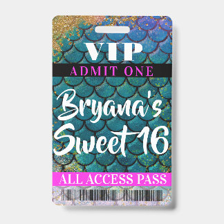 Mermaid Scales Glitzer Party Sweet 16 VIP Pass Ausweis