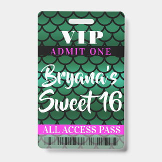 Mermaid Scales Green Black Party Sweet 16 VIP Pass Ausweis