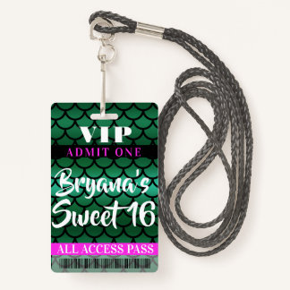 Mermaid Scales Green Black Party Sweet 16 VIP Pass Ausweis