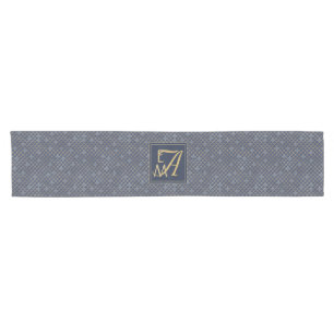 Mermaid Scales Monogram Navy Blue Gold Wohngestalt Kurzer Tischläufer