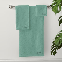 Mermaid Scales Monogram Sea Green Bath Handtücher