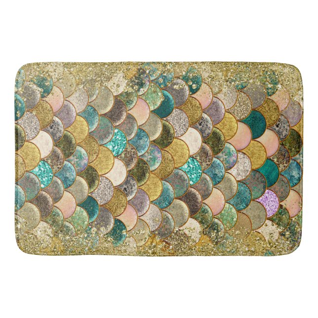 Mermaid Scales Multicolor Glitter Glam Trendy Badematte (Vorderseite)