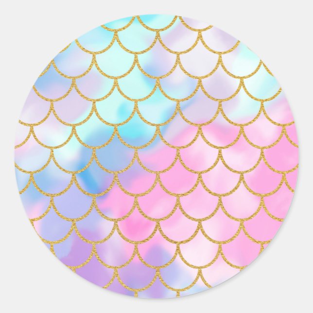 Mermaid Scales Pastel Gold Glitzer Pattern Girly Runder Aufkleber (Vorderseite)