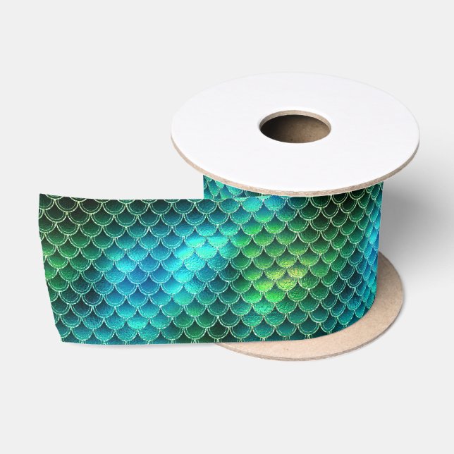 Mermaid Scales Pattern Green ID600 Satinband (Spule)