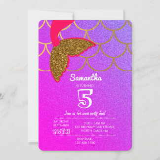 Mermaid Scales Pink Lila Glitzer Geburtstag Einladung
