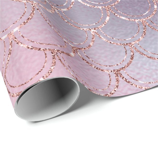 Mermaid Scales Pink Rose Glitzer Navy Bridal Rose Geschenkpapier (Rolleneckpunkt)