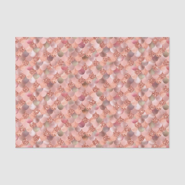 Mermaid Scales Rose Gold Pink Glitzer Metallic Seidenpapier (Vorderseite)