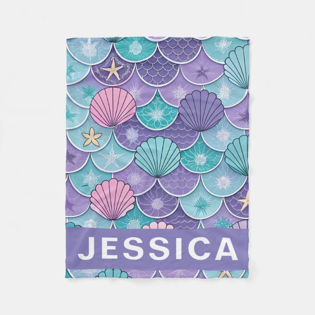 Mermaid Scales Seashell Pattern Fantasy Fleecedecke (Vorderseite)