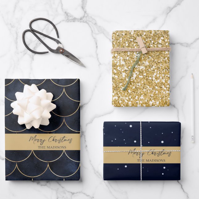 Mermaid Scales und Gold Glitzer Wrapper Paper Geschenkpapier Set (Vorderseite)