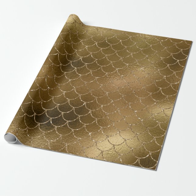 Mermaid Scales Unicorn Metallischer Glitzer Gold S Geschenkpapier (Ungerollt)