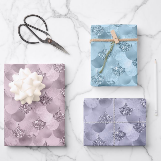 Mermaid Scales | Weibliche Pastelle Pink Blue Gree Geschenkpapier Set (Vorderseite)