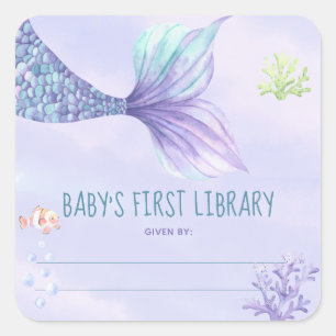 Mermaid Schwanz - Baby-Dusche Buchzeichen Quadratischer Aufkleber