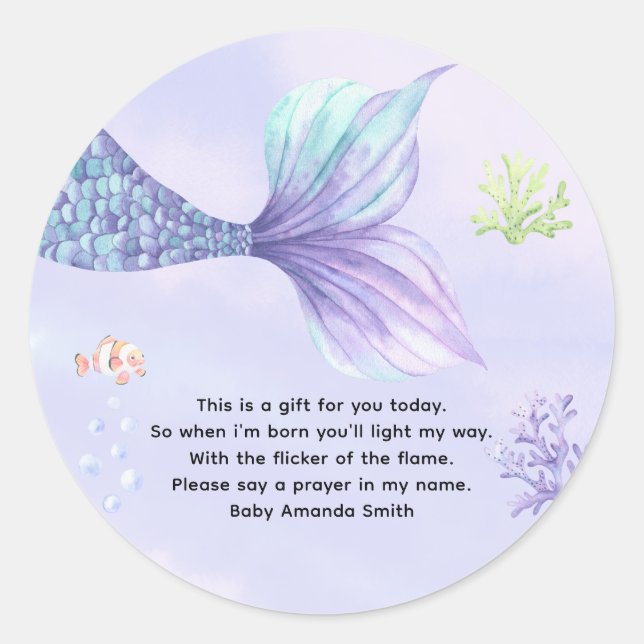 Mermaid Schwanz Babydusche Gebetskerzenlabel Runder Aufkleber (Vorderseite)