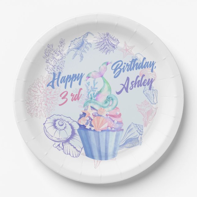 Mermaid Schwanz Cupcake Birthday Paper Plate Pappteller (Vorderseite)