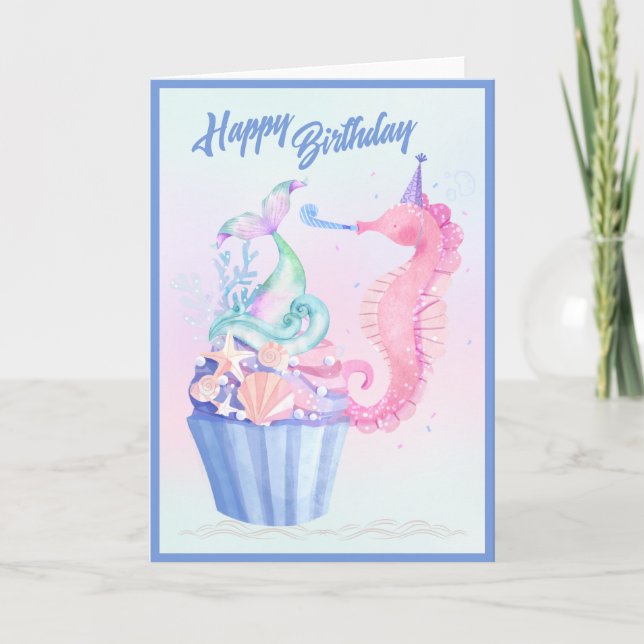 Mermaid Schwanz Cupcake Geburtstagskarte Karte (Vorderseite)