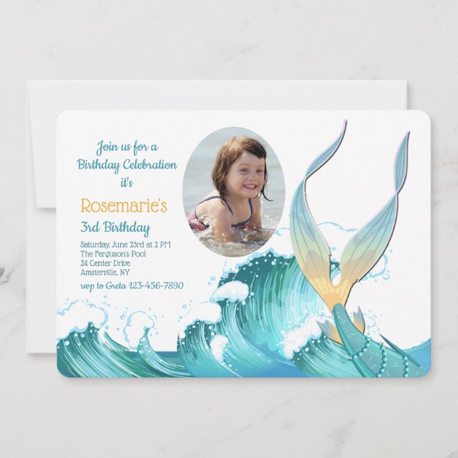 Mermaid Schwanz Foto Einladung (Vorderseite)