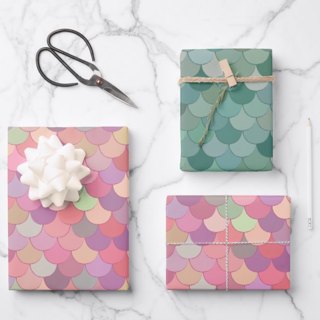 Mermaid Schwanz Geometric Pastell Muster Geschenkpapier Set (Vorderseite)