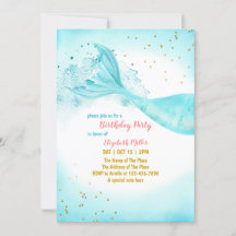 Mermaid Schwanz Girl Birthday Party Einladung