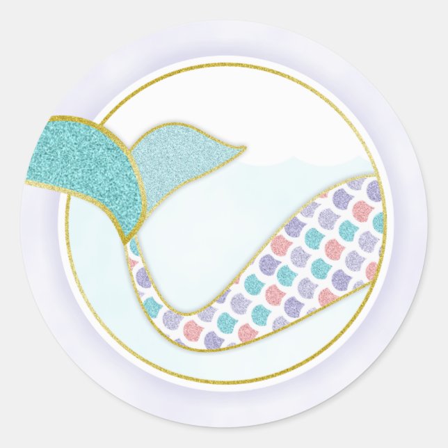 Mermaid Schwanz Glitzer Lila Blue Umschlag Aufkleb Runder Aufkleber (Vorderseite)