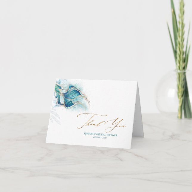 Mermaid Schwanz Gold Glitzer Vielen Dank Dankeskarte (Vorderseite)