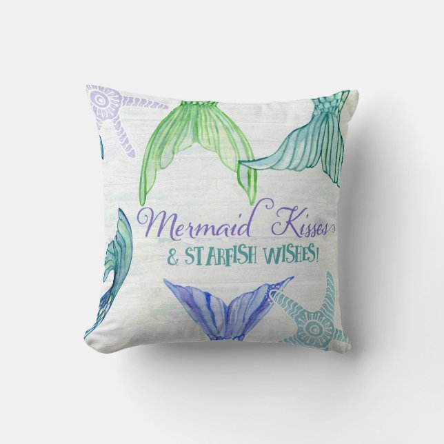 Mermaid Schwanz Kisses Starfish wünscht Sprichwort Kissen (Vorderseite)