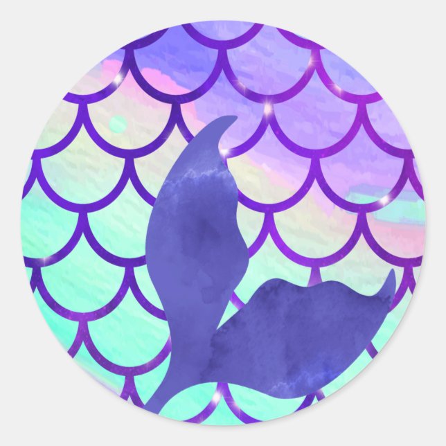 Mermaid Schwanz Lila Runder Aufkleber (Vorderseite)