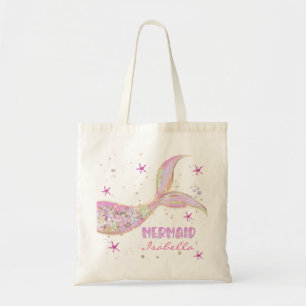Mermaid Schwanz Pink und Gold Glitzer Personalisie Tragetasche