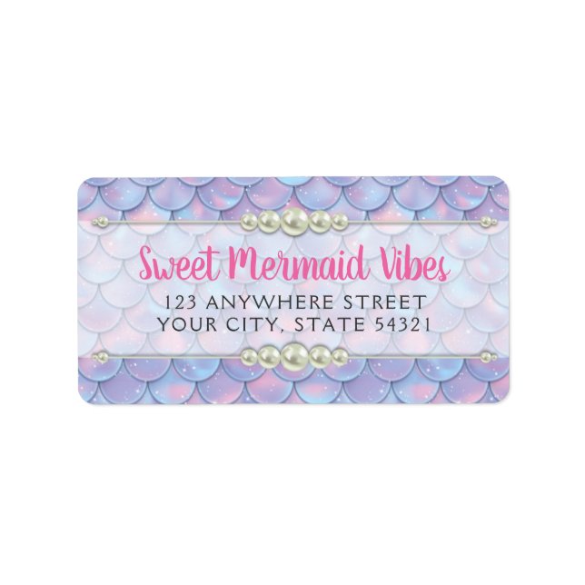 Mermaid Schwanz Scale & Pearl Pastel Sparkle Bouti Adressaufkleber (Vorne)