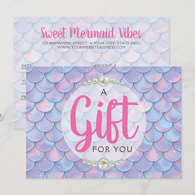 Mermaid Schwanz Scales Boutique Geschenkgutschein  Einladung (Vorne/Hinten)