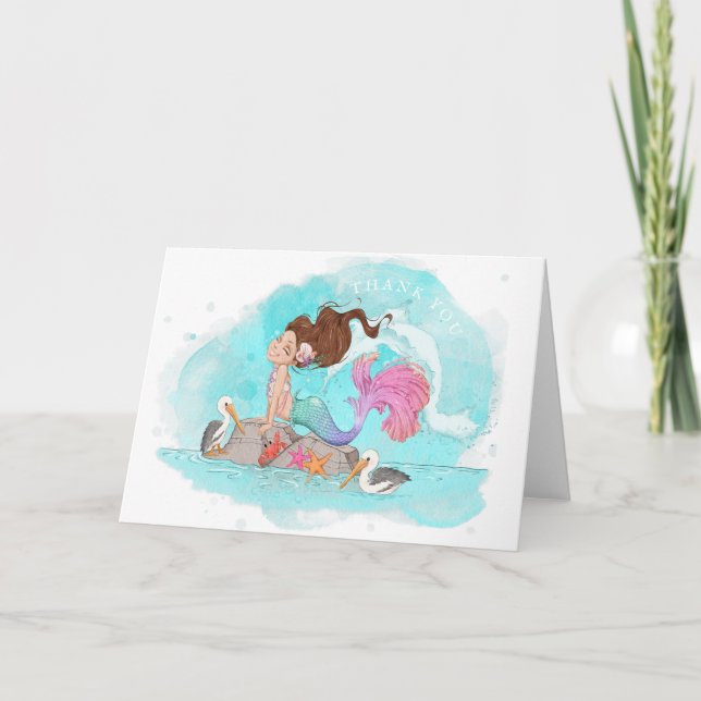 Mermaid Schwanz Splash Dankeskarte (Vorderseite)