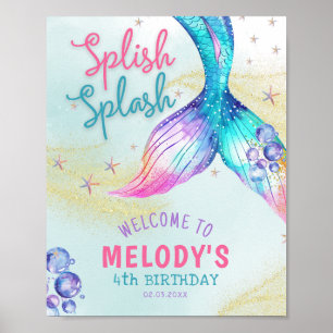 Mermaid Schwanz Splish Splash Geburtstag Willkomme Poster