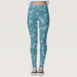 Mermaid Sea Blue Green Scales Leggings
