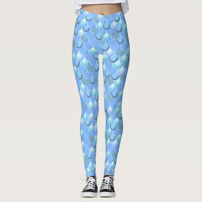 Mermaid Sea Blue Scale Leggings (Vorderseite)