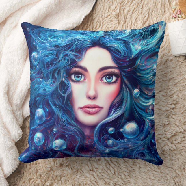 Mermaid Sea Goddess Nymph Siren Blue Underwater Kissen (Decke)