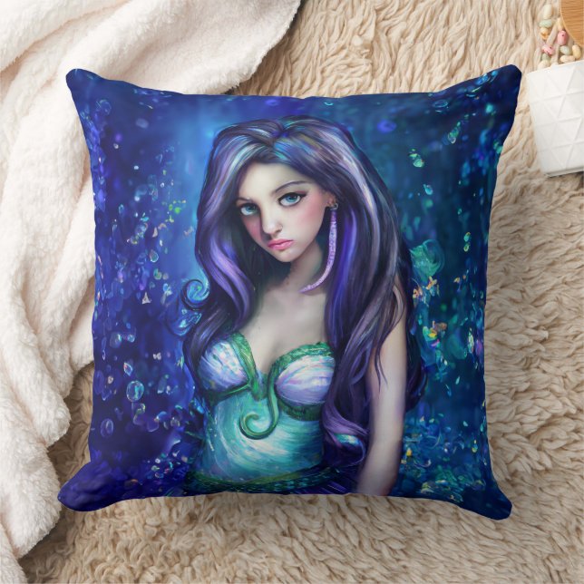 Mermaid Sea Goddess Nymph Siren Unterwasser Art Kissen (Decke)