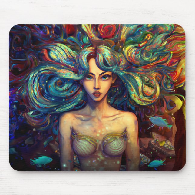 Mermaid Sea Goddess Nymph Siren Unterwasser Art Mousepad (Vorne)