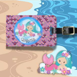 Mermaid Sea Lila Pink Scales Gepäckstück Gepäckanhänger