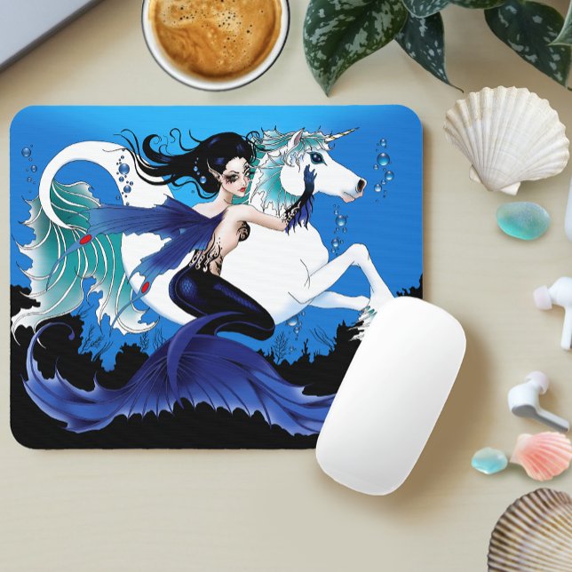 Mermaid Sea Pferd Fairy Blue Mousepad (Von Creator hochgeladen)