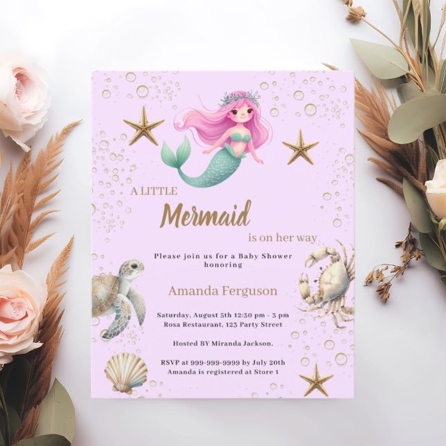 Mermaid sea pink purple Baby Shower invitation (Von Creator hochgeladen)